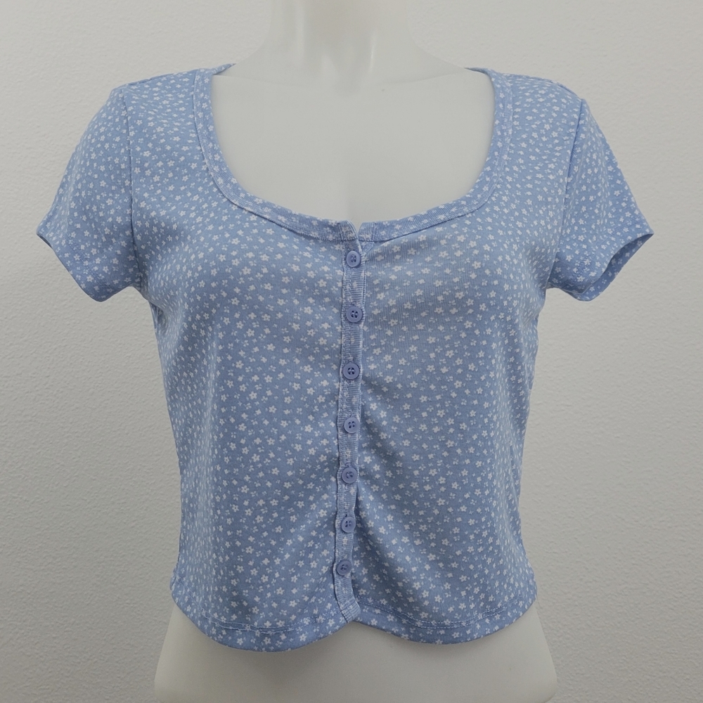 Hesperus Blue Ditsy Floral Scoop Neck Crop Top Medium